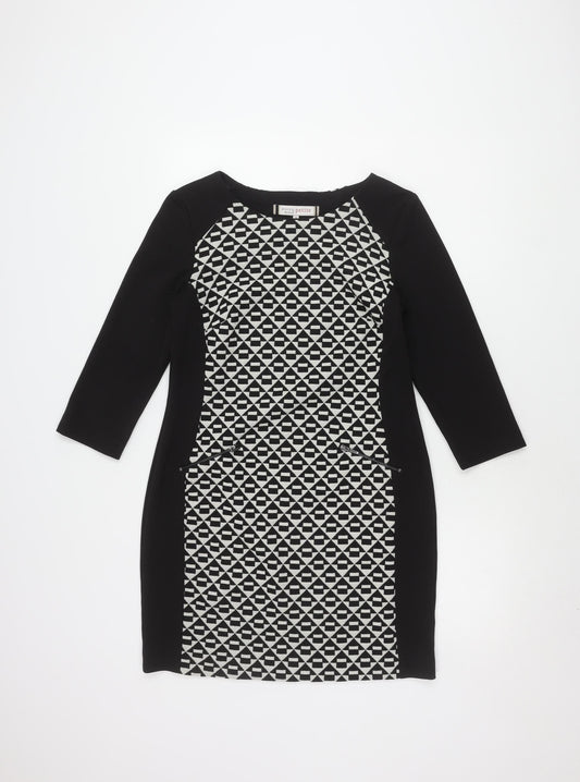 Additional front view of Principles Petite Black Geometric Sheath Dress, size 12