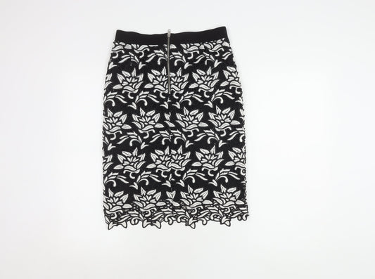 Lipsy Women's Black Floral Embroidered Pencil Skirt Size 12