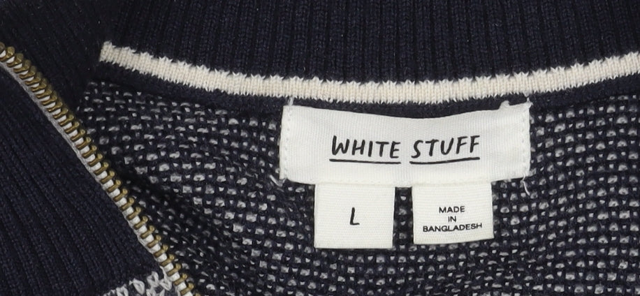 White Stuff Men's Blue Wool Full Zip Jumper, Size L