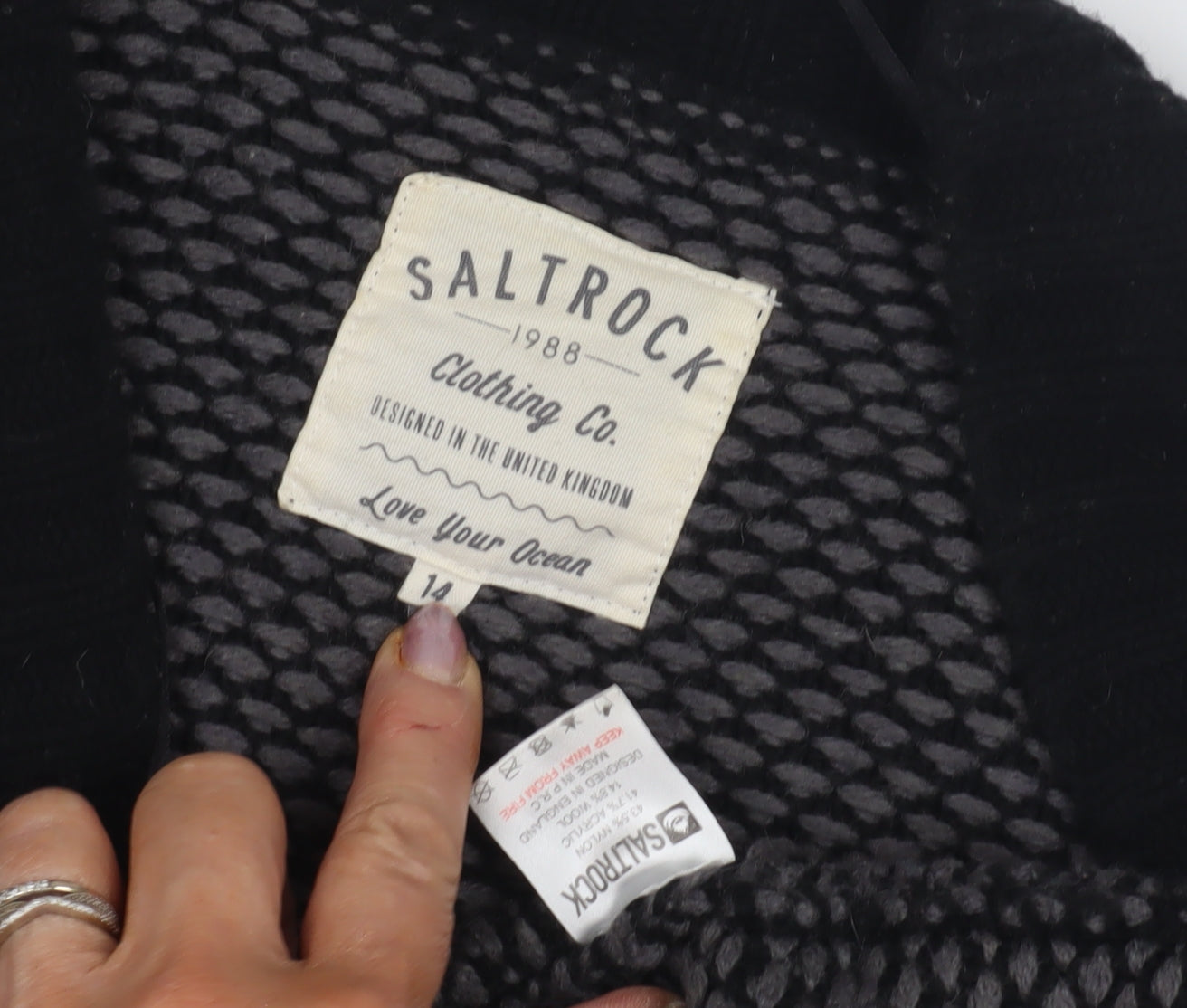 Womens UK Size 14 Saltrock Black Cardigan Jumper