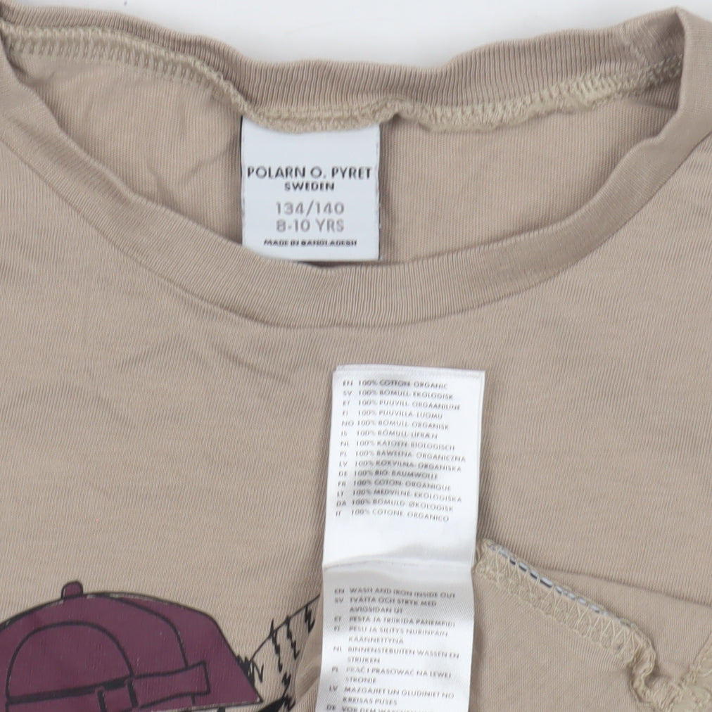 Polarn O. Pyret Girls Beige Owl Graphic T-Shirt Size 8-9
