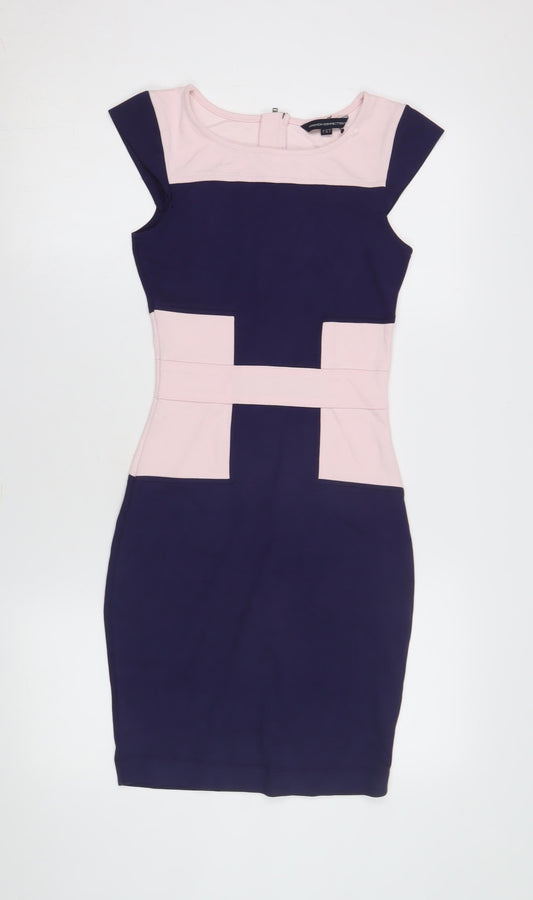 Additional front view of French Connection Women's Pink Blue Bodycon Knee Dress
