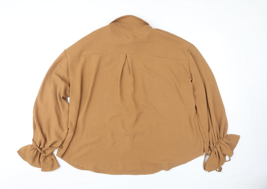 Boohoo Women's Brown Button-Up Blouse Size 16