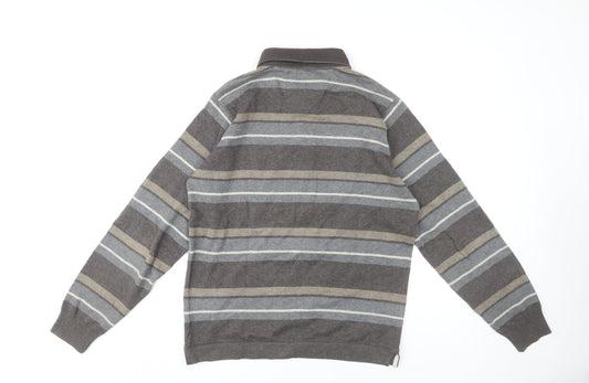 Marks and Spencer Grey Striped Polo - Men's S Long Sleeve