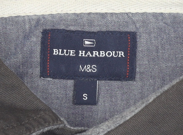 Marks and Spencer Grey Striped Polo - Men's S Long Sleeve