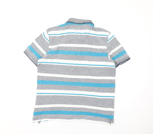 Atlantic Bay Men's Grey Striped Polo Shirt M