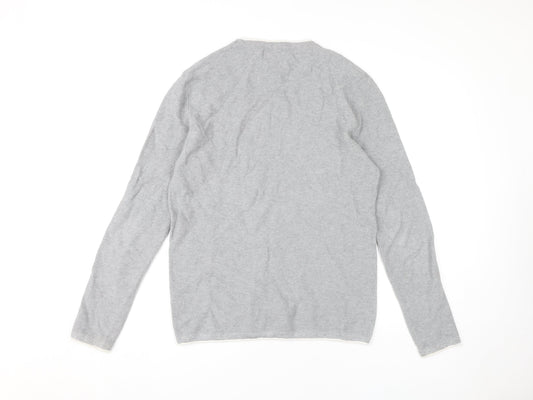 Pull & Bear Men's Grey Long Sleeve Crew Neck T-Shirt, Size L
