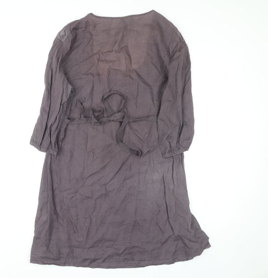 Wrap Women's Grey Embroidered Ramie Dress Size 12