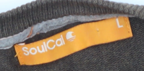 SoulCal Men's Brown Cotton V-Neck Jumper - L