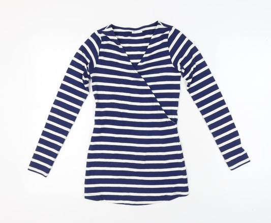 ASOS Women's Blue Striped V-Neck Blouse, Size 6