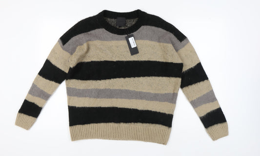 Additional front view of Mennace unisex striped chunky knit jumper m