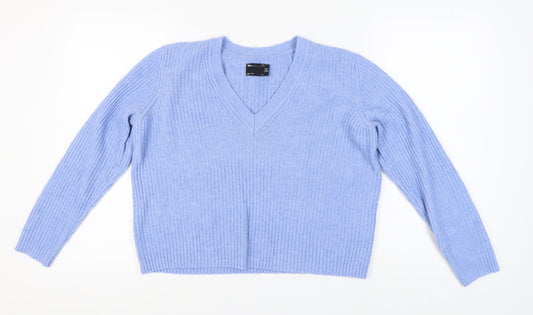 Additional front view of ASOS Design Women's Blue V-Neck jumper, size 10