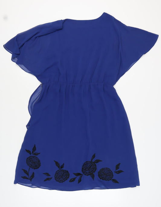 Monsoon Women's Blue Embroidered Shift Dress Size 16