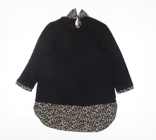 Dorothy Perkins Women Black Leopard Collar Blouse Size 10
