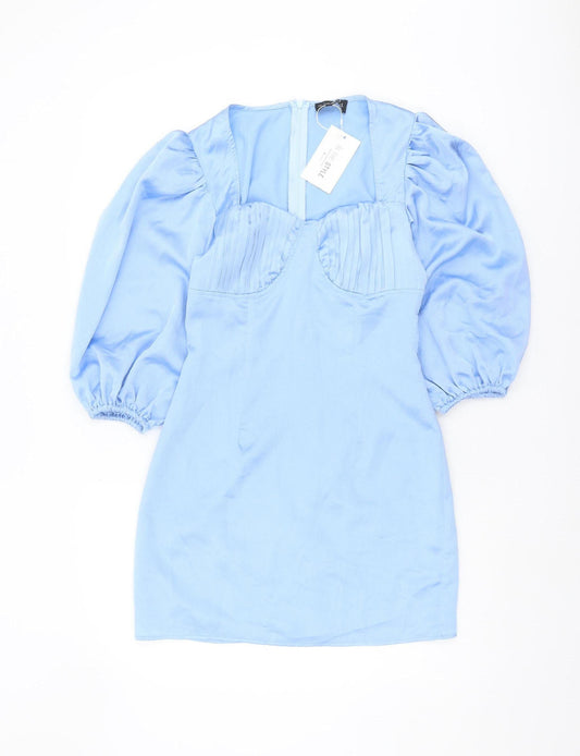 Additional front view of In The Style Blue Women's Dress, size 8, with Balloon Sleeves