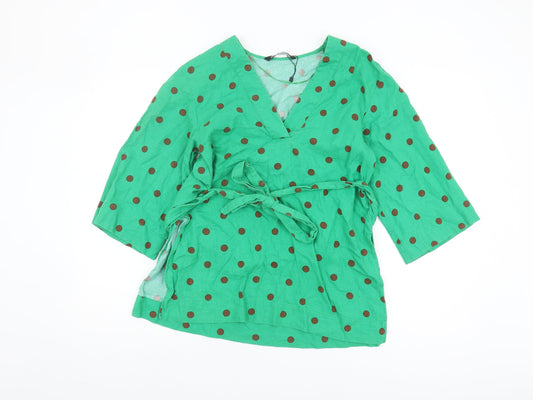 Womens UK Size S Zara Green Wrap Blouse