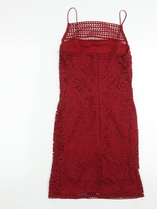 Topshop Women's Red Bodycon Lace Midi Dress Size 8