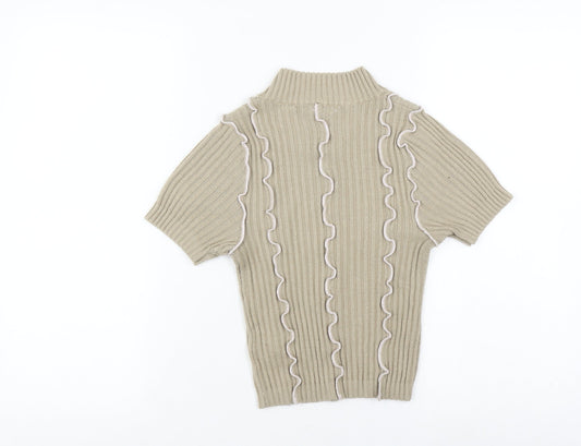 Womens UK Size 8 COLLUSION Beige Basic T-Shirt