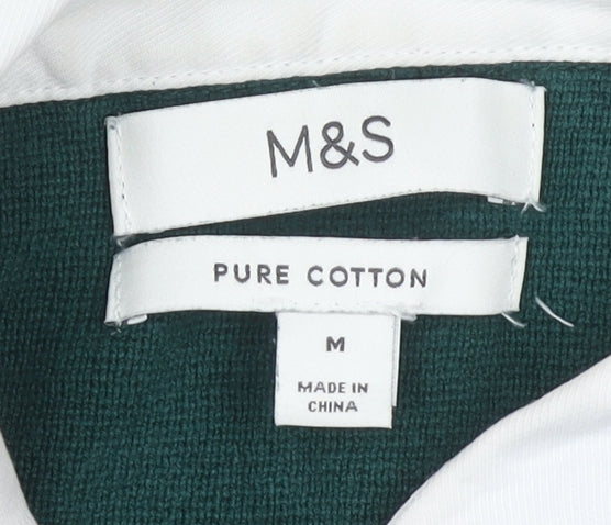 Marks and Spencer Men's Green Striped Polo M