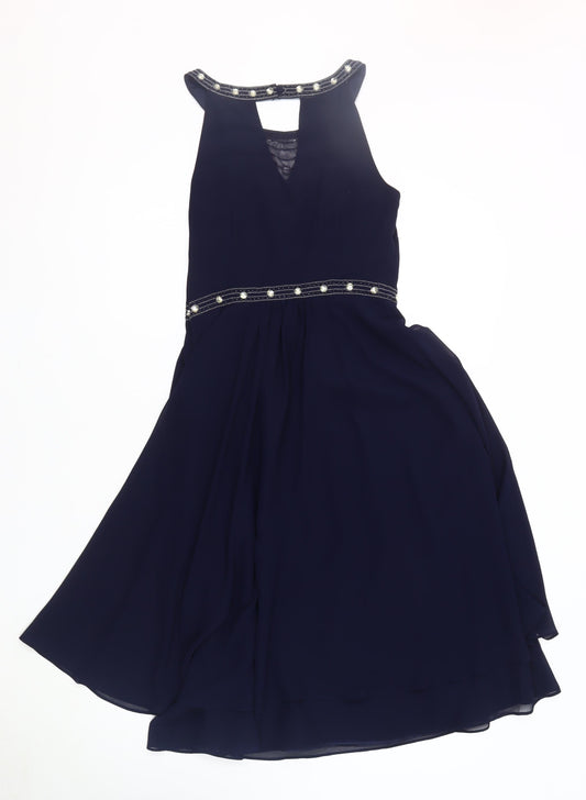 Monsoon Women's Blue Beaded Cocktail Dress Size 8