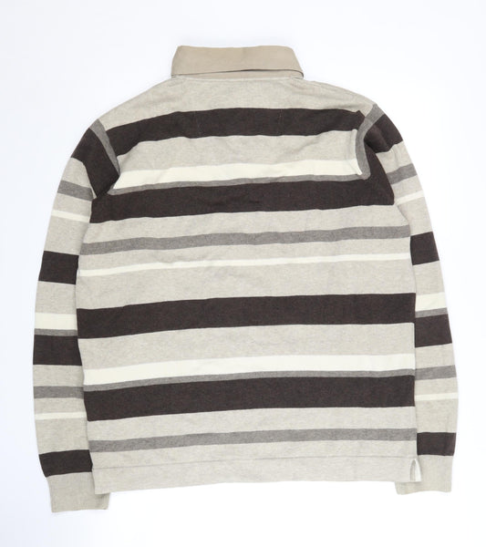 Marks and Spencer Men's Beige Striped Polo Shirt M