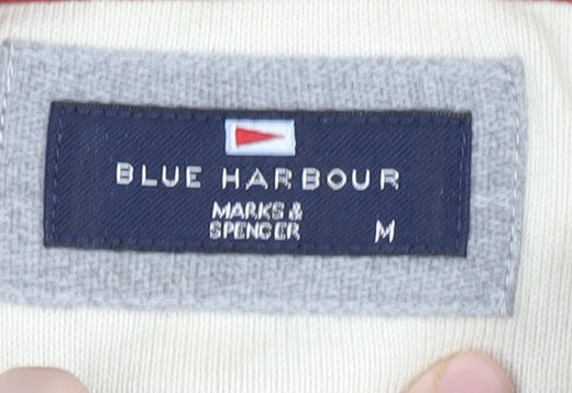 Marks and Spencer Men's Beige Striped Polo Shirt M