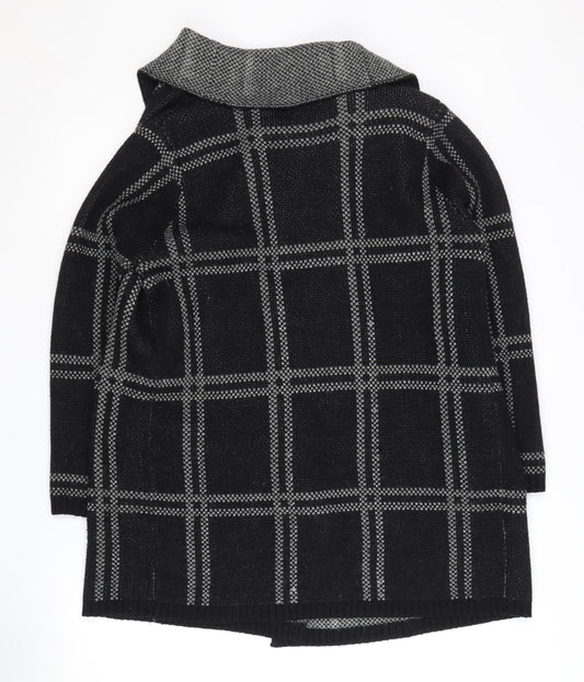 Next Women's Black Check Collared Open Front Cardigan, Size L