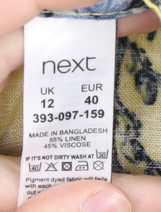 Next Women's Floral Yellow Skirt, Size 12, Linen Blend