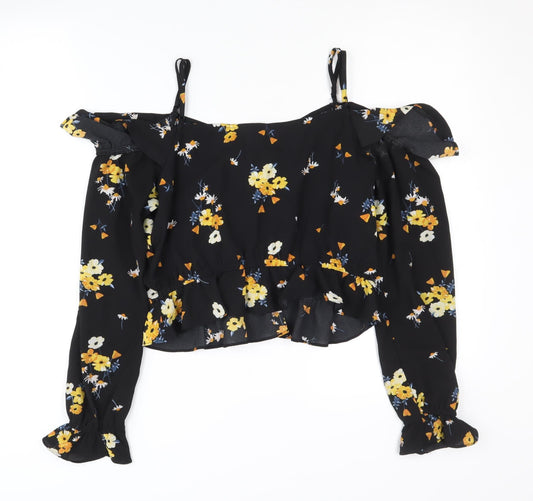 Womens UK Size 12 H&M Black Cropped Blouse