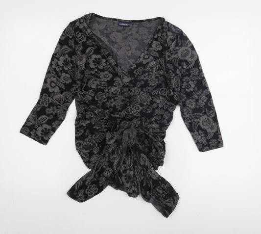 Womens UK Size M JoJo Maman Bébé Black Wrap Blouse
