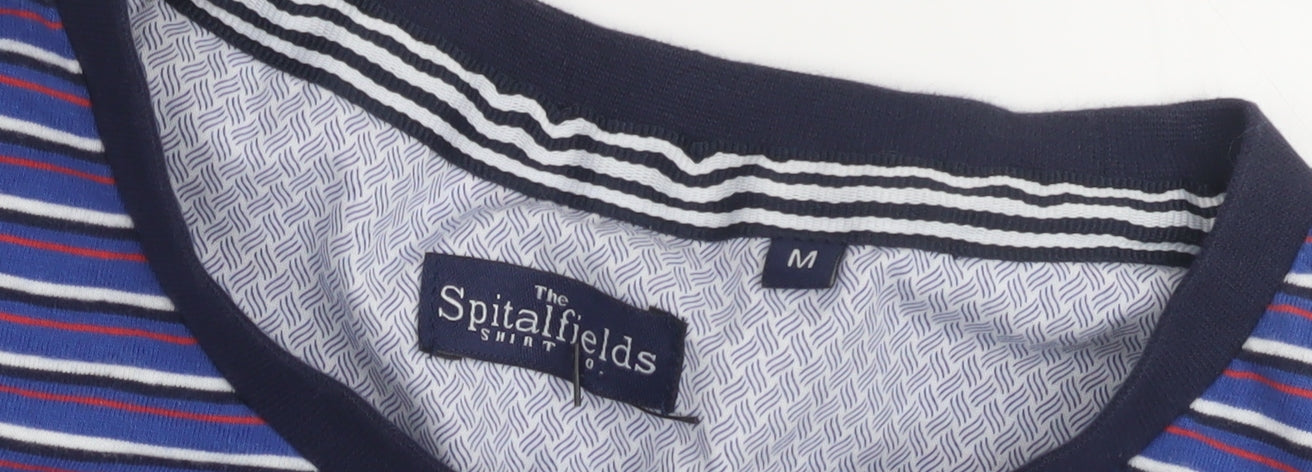 The Spitalfields Shirt Co Men's Medium Blue Striped T-Shirt