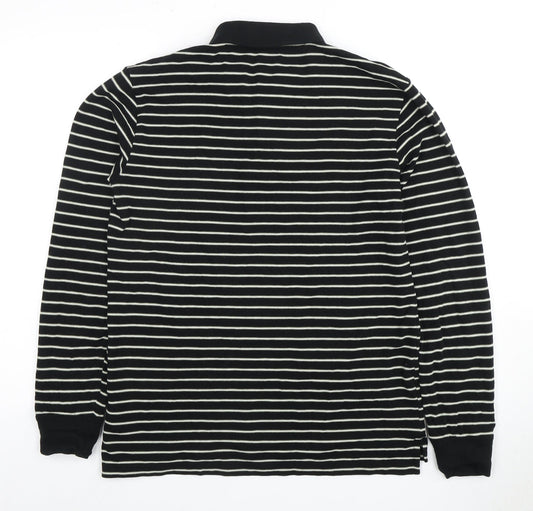 GAP Men's Black Striped Long Sleeve Polo Shirt