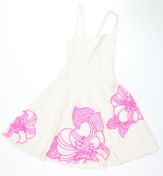 French Connection Women's Ivory Floral Cotton Dress Size 8