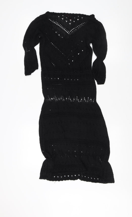 Monsoon Women's Black Knit Dress, Size 10, V-Neck