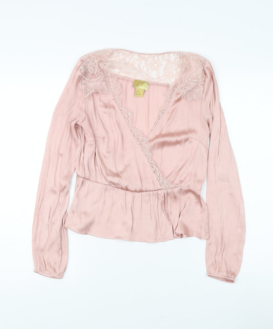 Womens UK Size 8 H&M Pink Wrap Blouse