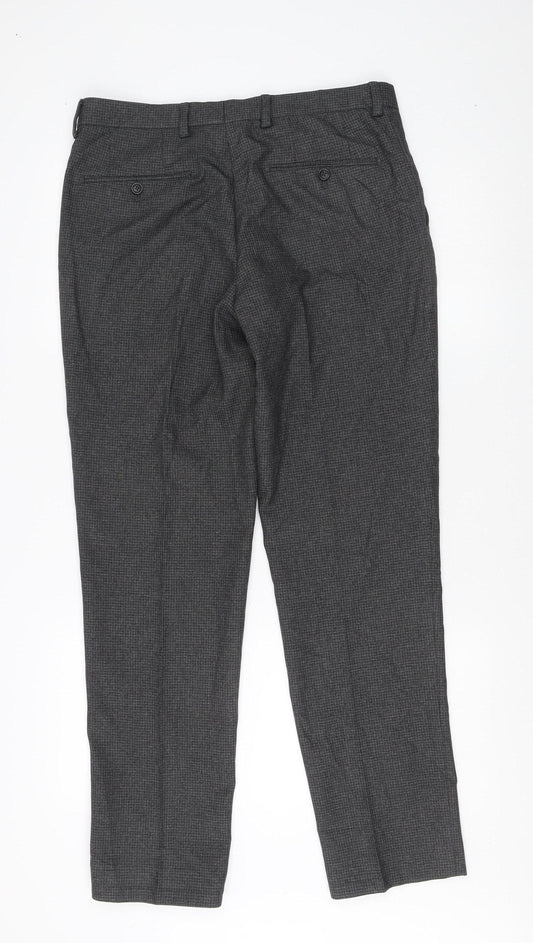 Next Men's Grey Check Regular Fit Trousers, Size 32