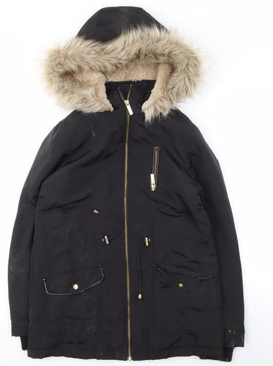 Womens UK Size XS Oasis Black Parka Coat
