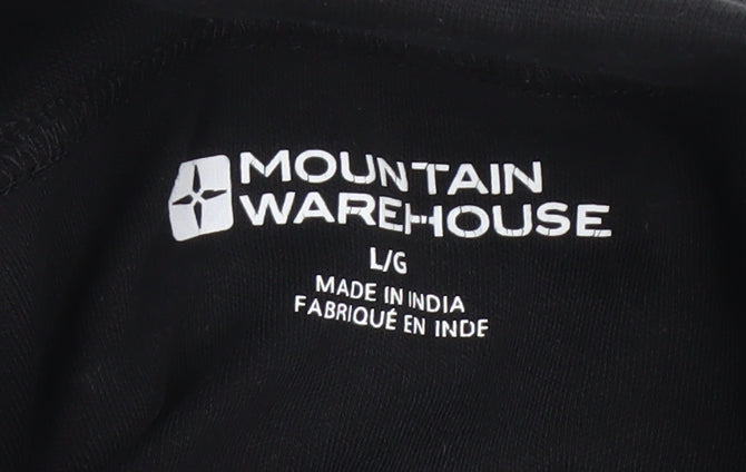 Brand and care label for Mountain Warehouse unisex black long sleeve top l