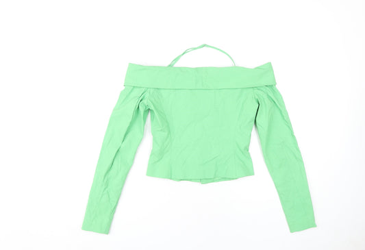 Womens UK Size S Zara Green Cropped Blouse