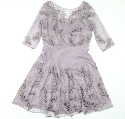 Monsoon Women's Purple V-Neck Cocktail Dress Size 14