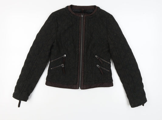 Zara Women Black Tweed Quilted Jacket Size S