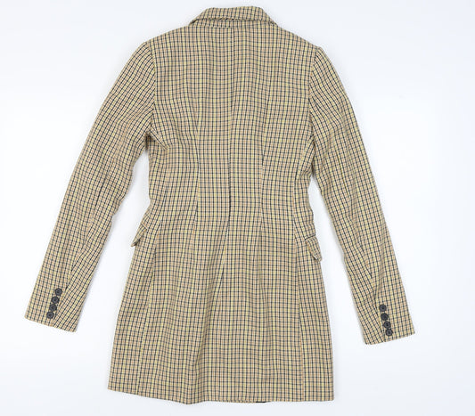 Bershka Women's Beige Check Double-Breasted Blazer XS
