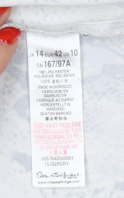 Brand and care label for Miss Selfridge Women's Grey Animal Print A-Line Skirt -, size 14