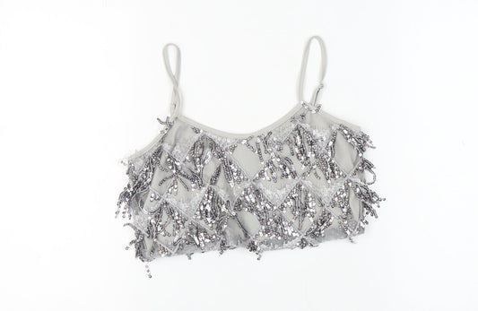 Womens UK Size 10 New Look Silver Cropped Camisole
