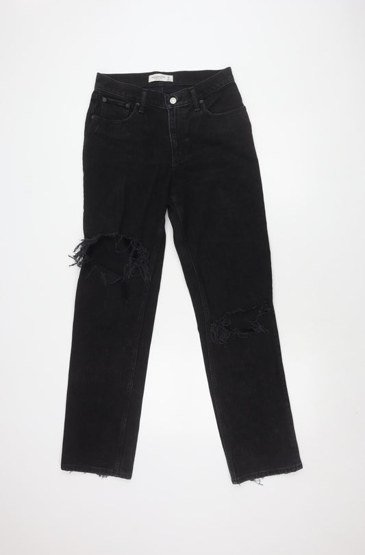 Additional front view of Abercrombie & Fitch Abercrombie & Fitch Black Straight Low Rise Jeans, size 2