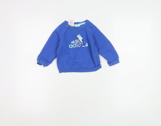 Additional front view of Adidas Blue unisex baby jumper 6-9 months