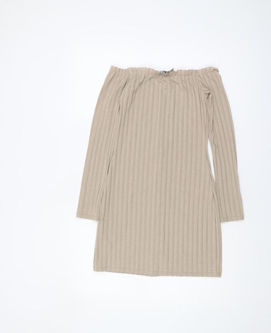 PrettyLittleThing Beige Bodycon Knee Length Dress 10