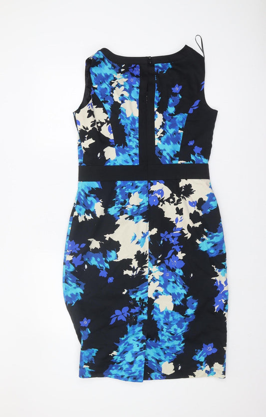 Monsoon Women's Floral Black Blue Sleeveless Dress Size 14