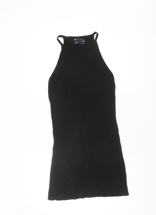 Additional front view of ASOS Design Women's Black Knit Sleeveless Dress UK 10