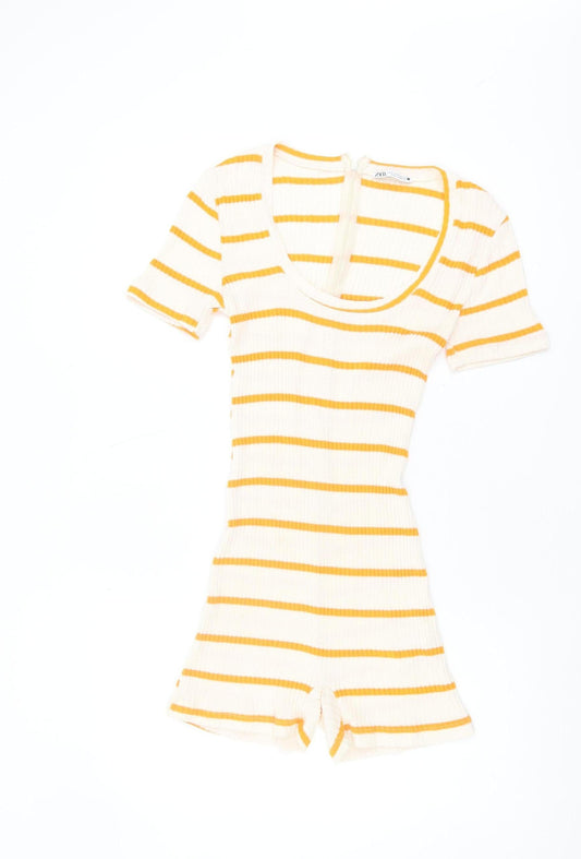 Zara Women's White Striped Playsuit M